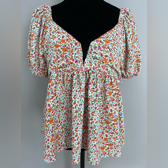 Entro Colorful Floral Smocked Top - Picture 1 of 1